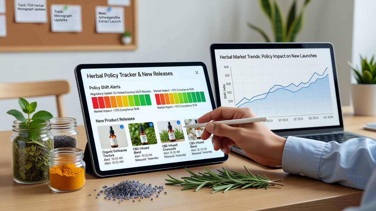 Screenshot of herbal policy app interface with alert examples